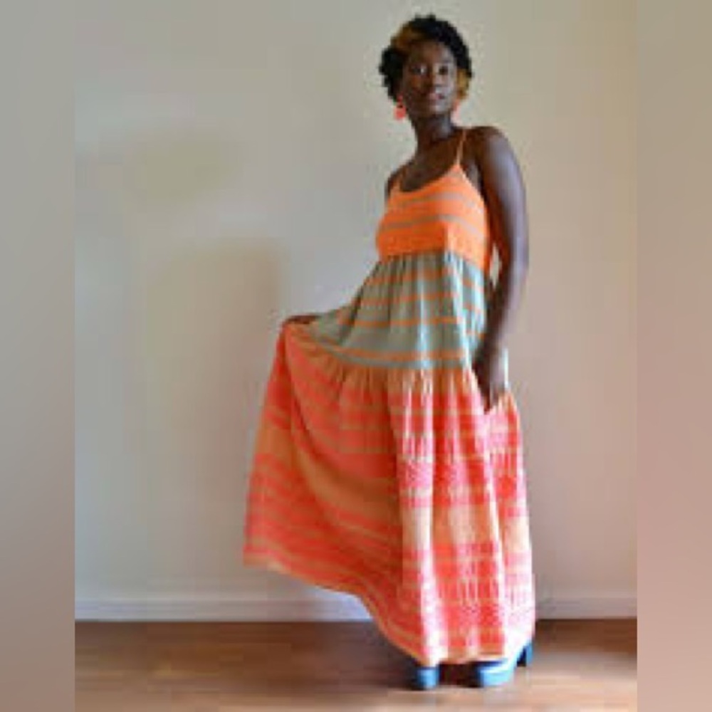 Devotion Twins Flirt Maxi Dress Pink Orange Multi Size Small